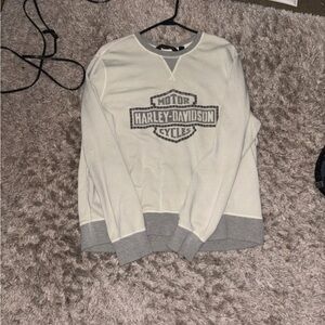 Harley-Davidson Men's Cream and Gray Crewneck Sweater